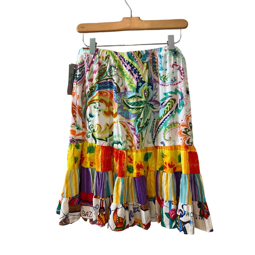Jams World Vintage 80s bright tropical floral print rayon mini skirt Chablis L